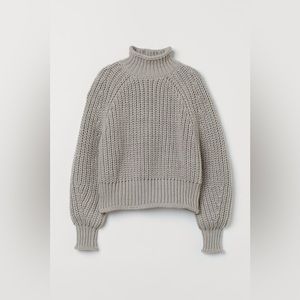 H&M Taupe Gray Thick Knit Mock Neck Long Sleeve Top Size Small